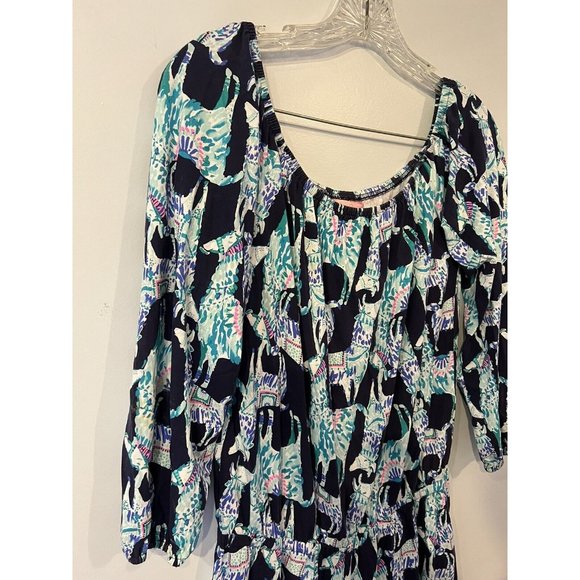LILY PULITZER Lama Printed Shorts Romper Sz Small Clean Cute 3/4 Sleeve - Picture 6 of 11